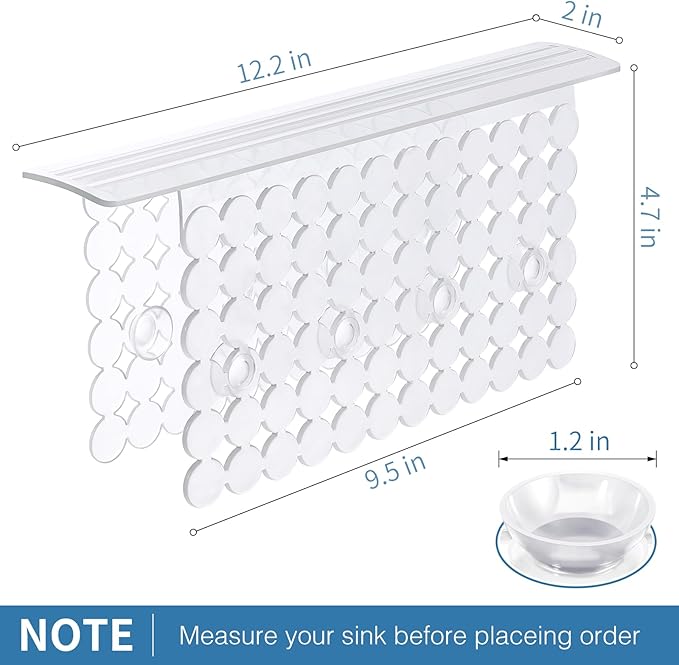 Bligli Plastic Sink Saddle, Sink Divider Mat with Strong Suction Cups, Kitchen Divided Sink Protector Mat for Glassware Dishes, Easy to Clean and No Smell, 9.5" x 12", Clear