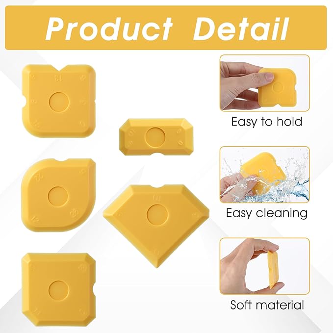 Nogeqi 10PCS Caulking Tool Kit Professional Caulk Finishing Tool, Plastic Reusable Caulk Smoothing Tools for Kitchen Bathroom Floor Tile Sealant Grout Sealing, Easy to Use (Yellow)