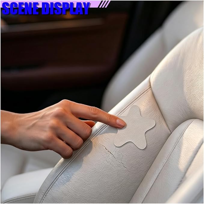 4PCS Stars-Shaped Car PVC Leather Repair Patch Tape, Self-Adhesive Car Seat Tear Repair Kit, Wear-Resistant Auto Interior Decoration Sticker Accessories for Furniture, Upholstery (White)