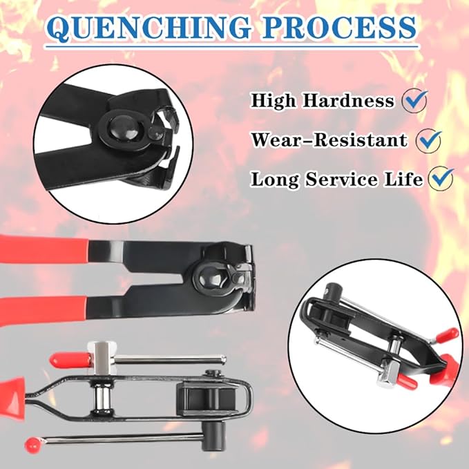 Universal CV Boot Clamp Pliers and CV Joint Ear Clamp Banding Tool,with 10pcs 304 Stainless Steel Adjustable Axle CV Joint Boot Crimp Clamp