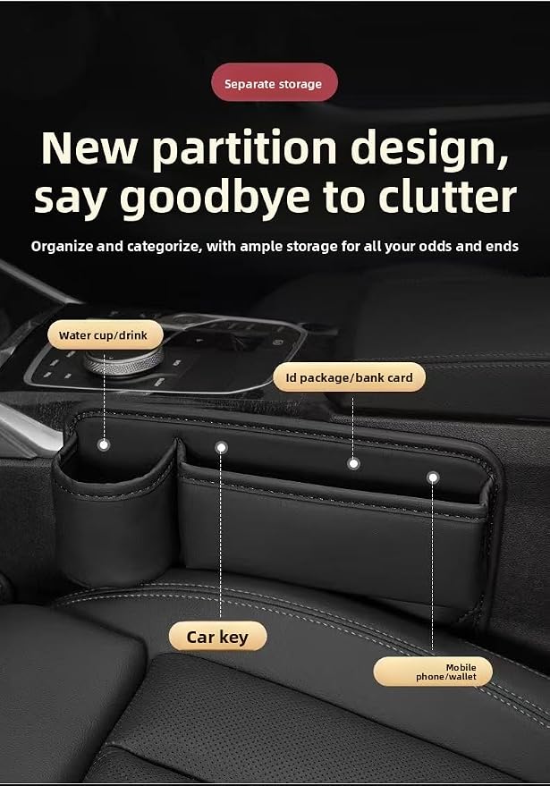 Alymarr Leather Car Seat Gap Filler, Center Console Organizer Multifunctional Auto Console Side Storage Box with Cup Holders,Car Accessories,Magnetic Leather Sunglasses Holder,Phone Key Storage