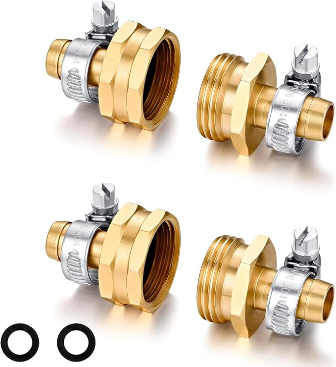 SIGURANTA Garden Hose Repair Connector with Clamps Hose End Repair Kit, 1/2"Barb Garden Hose Fittings Male and Female brass garden hose ends (1/2"Barb-2 Set)