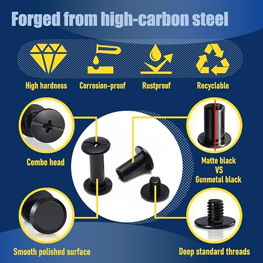 90 Sets Matte Black Chicago Screws for Leather, Leather Rivets Kit, 4 Sizes(M5x4,5,6,8mm)& 2 Screw Lengths (M4x3,4mm).,True Deep Black Chicago Screw for Belts and DIY Crafting