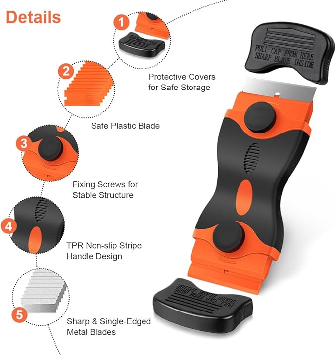 Ainiv 2 Pack Razor Blade Scraper, 2-in-1 Scraper Tool with 20PCS Metal Blades and 20PCS Plastic Blades, Multi-funtional Cleaning Razor Scraper for Stickers, Labels, Caulk, Adhesive, Paint Removal