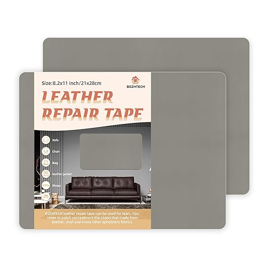 BSZHTECH Leather Repair Tape Self-Adhesive Leather Repair Patch for Couch Furniture Sofas Car Seats Advanced PU Vinyl Leather Repair Kit(Grey,2Pcs 8.2X11 inch)