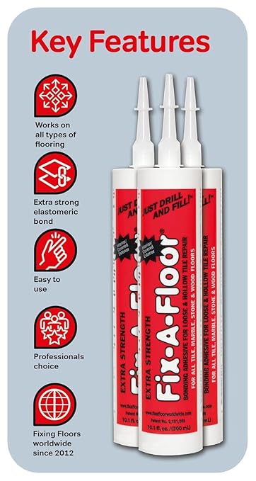 The Original Fix-A-Floor Loose Tile Repair Adhesive - Tile, Porcelain, Ceramic, Marble, Stone & Wood. Custom Tip for All Grout Sizes - Pack of 2 *for Best Results Use The Proven Power of a Caulk Gun*