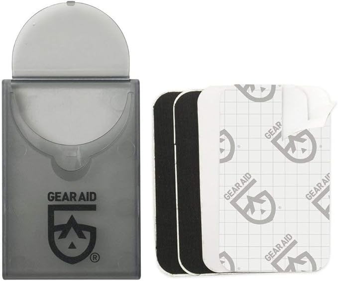 GEAR AID Tenacious Tape Mini Patches with Compact Pocket Case to Repair Holes and Tears in Micro Down Jackets, Vests, Tents, Rain Gear, and Outdoor Gear, 12 Patches (6 Clear, 6 Black)