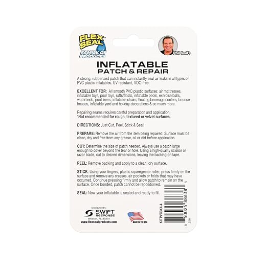 Flex Seal Inflatable Patch & Repair Kit, Use on Air Mattresses, Bounce Houses, Rafts and Floats, Pool Toys and Pools, Smooth PVC Plastic Surfaces - Kit Includes (4) Crystal Clear Patches