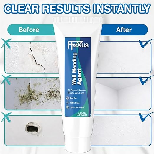 Drywall Repair Kit – 4.23 oz Fast-Dry Putty Tube with 2 × 2″ Wall Patch Mesh, Scraper & 2 × P180 Sandpapers | Quick-Dry Spackle & Sheetrock Crack Filler for Wall, Ceiling & Plaster Hole Repair
