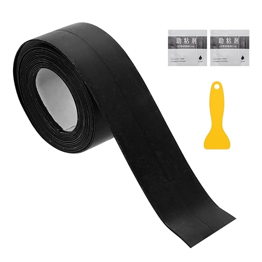 uxcell Caulk Tape Waterproof, 0.83 Inch x 4.92 ft Self-Adhesive Sealant Sealing Strip Caulking Sealant Tape PVC with Tool for Kitchen Sink Toilet Bathroom Bathtub Floor, Black