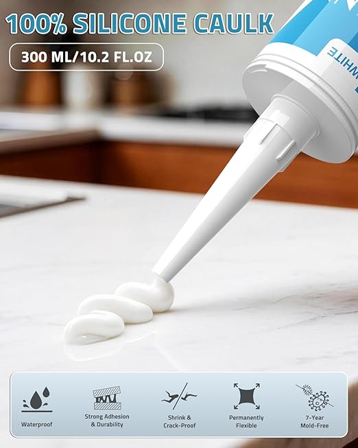 PAULINN 12 Packs White Silicone Sealant 100% Waterproof Silicone Caulk