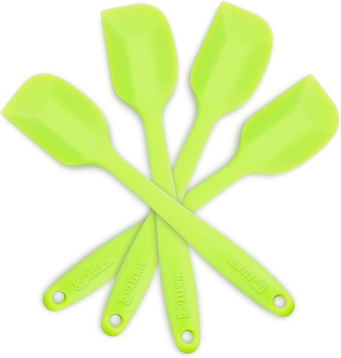 4‑Piece Silicone Spatulas Set Heat Resistant 600°F Seamless Steel‑Core Rubber Spatulas for Nonstick Cookware ALLWIN HOUSEWARE Uniform Length Kitchen Spatulas for Cooking & Baking, Green
