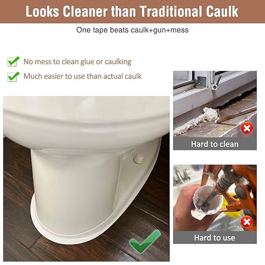 White Caulk Tape Peel & Stick Waterproof Self Adhesive Sealing Tape for Bathroom Kitchen Bathtub Toilet Walls Floors Tiles Wallpaper Decor, No Mess with Glue or Caulking, Quick & Easy Fix in Minutes