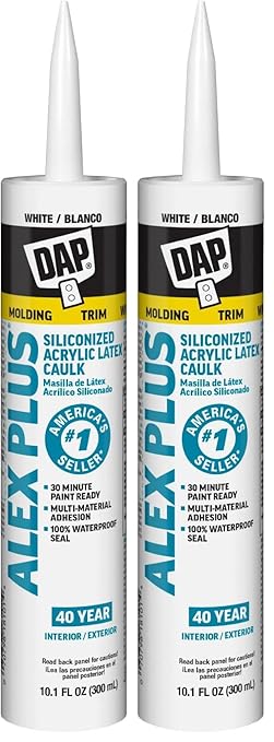 DAP Alex Plus Acrylic Latex Caulk, White, 10.1 Oz (7079818152) (Pack of 2)
