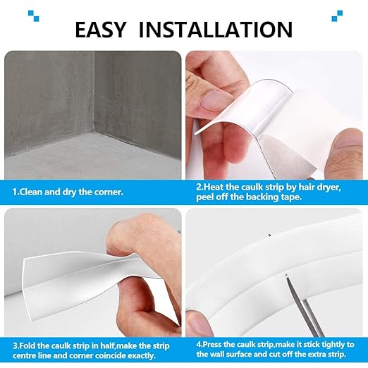 Bath & Kitchen Caulk Tape Sealant Strip, PVC Self-Adhesive Tub & Wall Sealing Tape, Shower Tile Sealer (2PC)