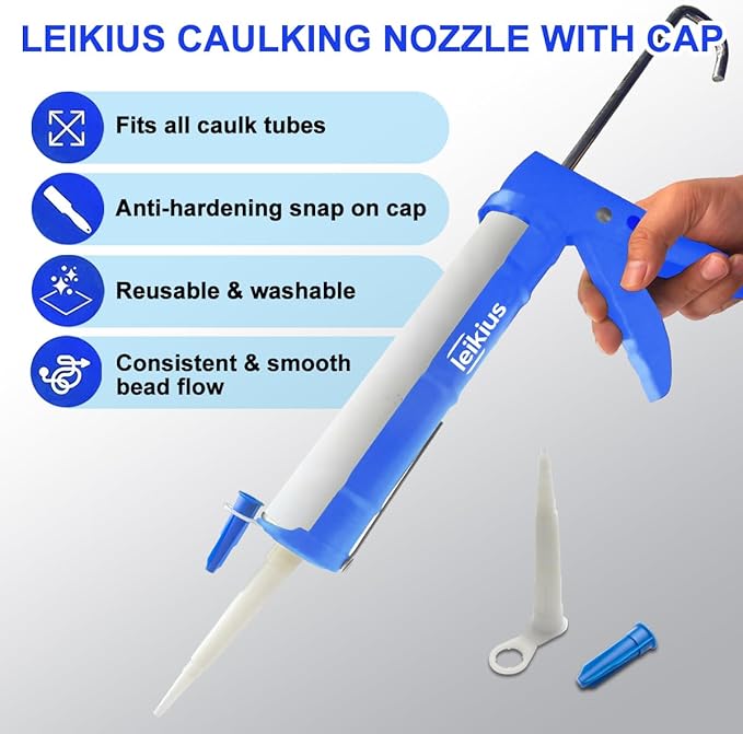 Caulk Gun Kit Smooths No-drip Silicone Caulking Gun and Caulking Tools, Sealant Tools Grout Scraper For Kitchen Bathroom Sink Joint,With Gift Box Works 10OZ Tubes blue