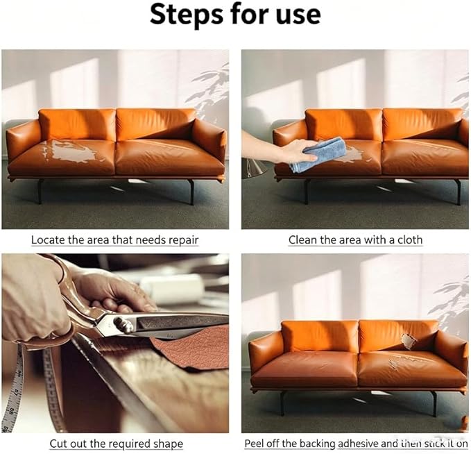 Cremsy Leather Repair Patch, Self Adhesive Leather Repair, Waterproof Vinyl Repair Patch, Cuttable Furniture Repair Tape for Couches, Sofa, Furniture, Car Seats, Bags, Jackets (Beige)