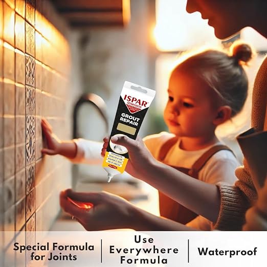ISPAR Tile Grout Repair Kit – Beige Grout Filler 14 oz Value Size, Pre-Mixed Grout Repair Paste, Ready to Use Tile Joint Filler for Bathroom & Shower Tile, Spatula & Sponge