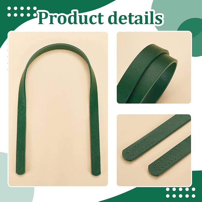 PH PandaHall 24 Inch Leather Bag Handles 2pcs Green Leather Bag Straps 0.7 Inch Wide Sew on Purse Handles Short Handbag Strap Replacement Handle for DIY Shoulder Bags Tote Crochet Bag Repair