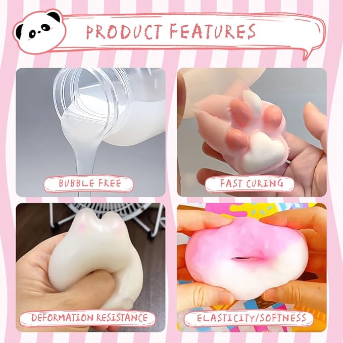 Anergoo Taba Squishes Kit 500g with Pig Bunny Silicone Mold Cookie Mold Squishy Hamster Mold 3" Paw Animal Silicone Molds for Decompression Gift
