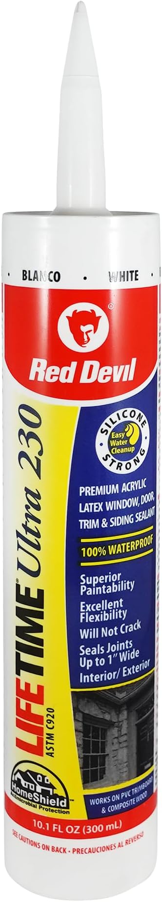 Red Devil 0770 Lifetime Ultra 230 Premium Elastomeric Acrylic Latex Sealant, 10.1 oz, White