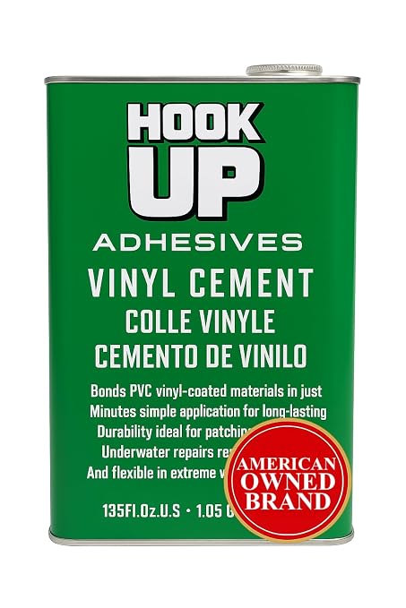 HOOK UP Vinyl Cement – Waterproof Pool Liner Repair Glue for Vinyl & PVC, Fast-Drying Flexible Contact Cement for Inflatables, Air Mattresses, Boats, Tarps, Hot Tubs & Pool Patch Repairs (1 Gallon)