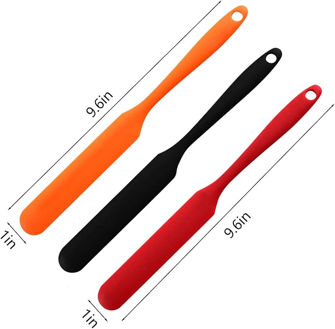 【3 Pack】Silicone Jar Spatula, Long Handle Jar Scraper Spurtle, Sourdough Spatula, Non-Stick Heat Resistant Cake Cream Spatulas Set, Small Spatulas for Kitchen Use