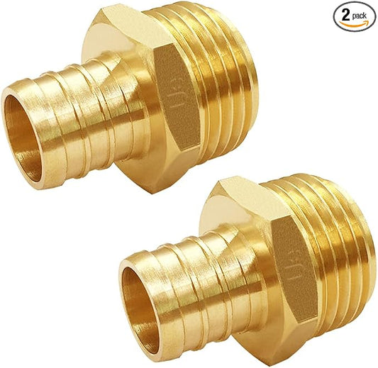 Uenede 2PCS Solid Brass 3/4" PEX Barb to 3/4" GHT Male Garden Hose End Connector Splicer Mender Repair Fitting