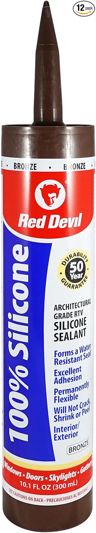 Red Devil 081640 100% Silicone Sealant Architectural Grade, 9.8 oz., Bronze, 12 Pack