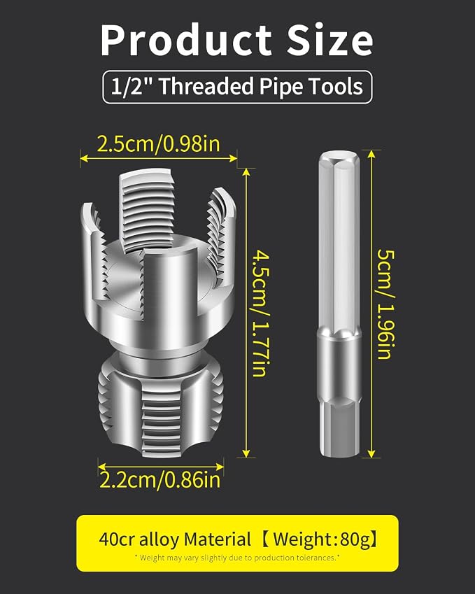 Internal & External Pipe Threading Tool, PVC Pipe Threader, Pipe Threading Tool, 1/2'' 3/4'' Dies Electric Drill Compatible for Home Repair (2PCS) (1/2（DN15))