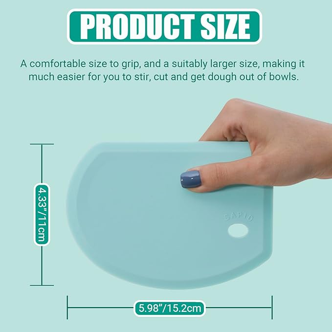Silicone Dough Scraper with Stainless Steel Sheet, Curved Edge Flexible Bowl Scraper for Baking, Food Grade Silicone Bench Scraper for Sourdough Bread Basket, Set of 2, Blue & Mint Green, SAPID