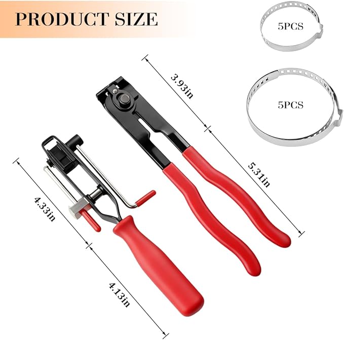 Car CV Joint Boot Clamp Pliers Kit, Carbon Steel Vehicle Joint Ear Clamp Banding Tool with Adjustable CV Boot Band Clamps, Automotive Repair Tool, Universal for SUV Automobile Truck (Red)