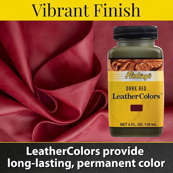 Fiebing's LeatherColors (4 Fl Oz, Dark Red) - Leather Dye for Natural Leather - Water-Based, Non-Flammable Formula - Permanent & Penetrating Color for Shoes, Boots, Furniture - Safe for Institutions