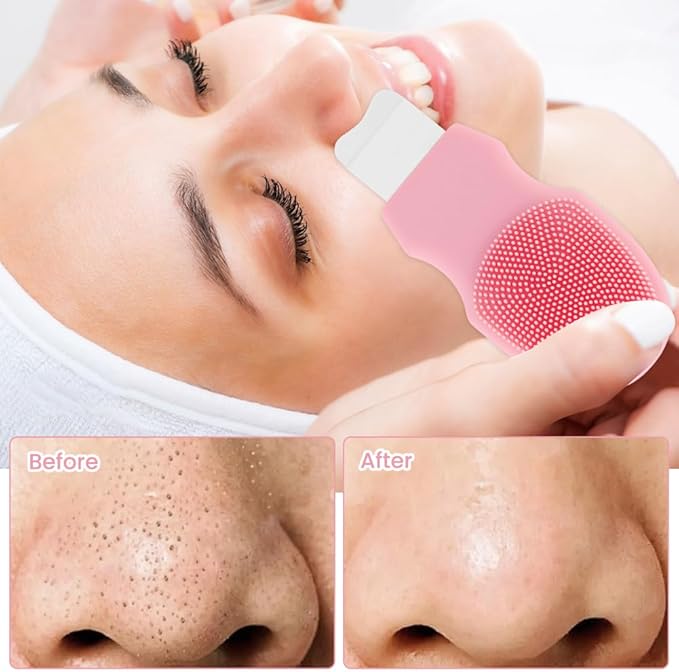 Blackhead Remover Tool for Face and Nose, 2 in 1 Silicone Face Cleansing Brush and Stainless Steel Blackhead Scraper Spatula, Mask Applicator for Men and Women(Pink)