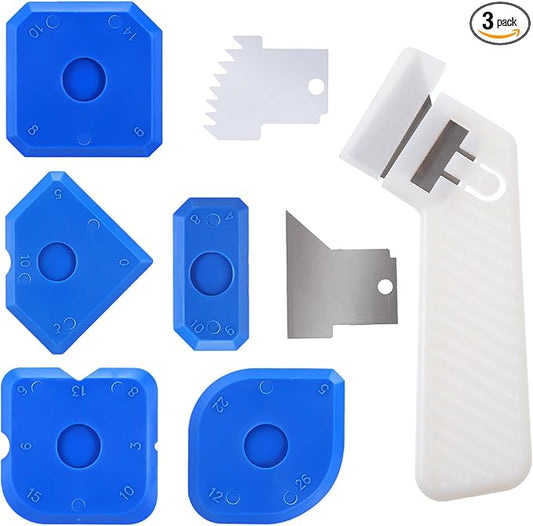 6 PCS Silicone Caulking Tool Set Plastic Sealant Finishing Tools Caulk Remover Tool with Replace Portable Sealant Scraper Reusable Grout Scraper Applicator for Kitchen Bathroom Floor Window Sink