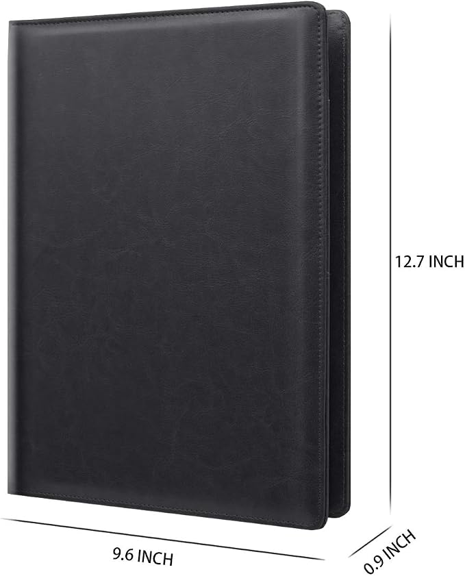 Business Portfolio Folder for Men Women, Padfolio Cover, Conference/Resume/Legal Document Organizer with Letter/A4 Size Clipboard Hardboard, Business Card Holders, Document Sleeve, Black