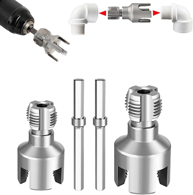 PVC Pipe Threader Kit, 3 Piece Set, 1/2", 3/4", 1" NPT, Internal and External Threading, Compatible with Electric Drill for PVC, PPR, MPP Pipes (1/2in+3/in+ 1in)