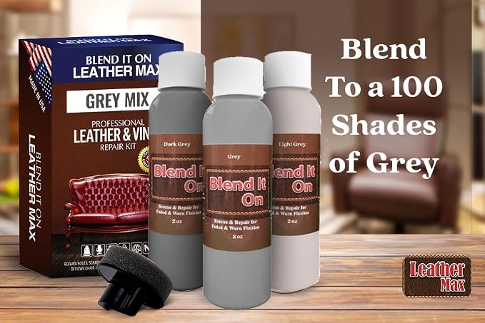 Blend It On Extra Large Leather Repair Kit, 6 Full Ounces for Furniture, Jacket, Sofa, Car Seat, Boots, Easy Instructions to Match Colors, Restore Any Material No Mixing Chart Needed (Grey Mix)
