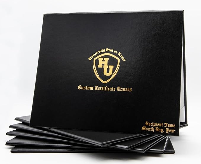 Black Faux Leather Document Cover 8.5x11 Letter Size | Tent-Style, Non-Padded with Metallic Foil Custom Printing | Professional Presentation for Awards, Diplomas and Certificates