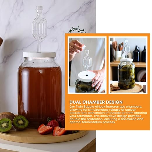 Fastrack Twin Bubble Airlock and Carboy Bung (2-Pack) | Fermentation Airlocks for Homebrewing Beer, Wine, Mead, and Kombucha