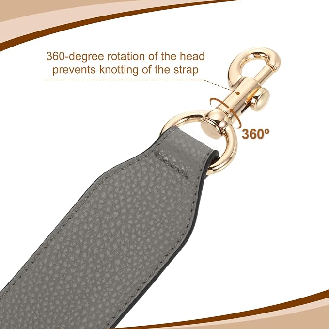 uxcell 22.83 Inch PU Leather Short Bag Strap with Clasp, Purse Handles Handbags Replacement Straps for Clutch Bag Crossbody Underarm Bags, Grey, Gold Buckle