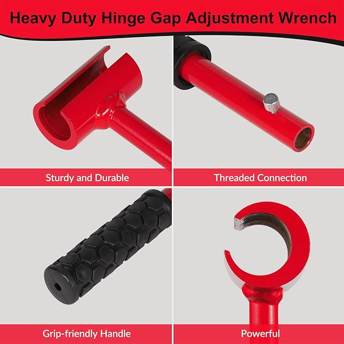 Hinge Gap Adjustment Wrench Tool Set, Upgraded 0.55-0.98 Inch Door Hinge Repair Spanner Key for Round Bolt Standard Gauge with 4-way Multi-Functional Utilities Key, Red