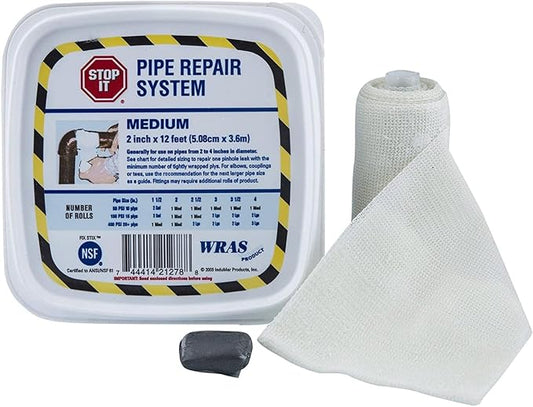 STOP IT Pipe Repair System, Industrial-Grade Fiberglass Tape with Urethane Resin, 400 PSI, -20°F to 250°F, for Leaky & Broken Pipes (Black, 4in X 12ft)