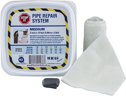 STOP IT Pipe Repair System, Industrial-Grade Fiberglass Tape with Urethane Resin, 400 PSI, -20°F to 250°F, for Leaky & Broken Pipes (Black, 2in X 12ft)