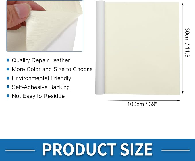 Self Adhesive Leather Repair Patch Strong Stickiness 39"x11.8" Leather Repair Tape PVC Faux Leather Beige White 1 Pcs