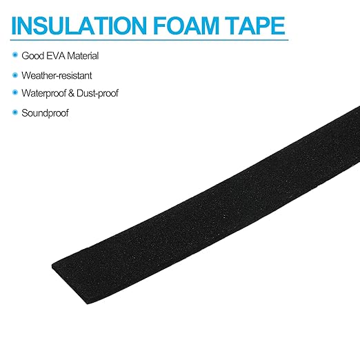 PATIKIL 5/8"W x 5/64"T x 16.4Ft EVA Single Sided Foam Tape, 2Pcs Multipurpose Sealing Strip Foam Waterproof Weather Stripping Foam Sealing Foam Strips with Adhesive for Door, Black