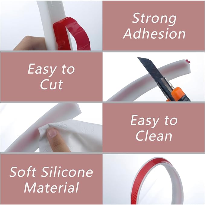 39 Inch Shower Threshold Water Dam, Silicone Barrier Shower Door Bottom Seal Strip, Self Adhesive Waterproof Barrier, for Kitchen Countertop Sink, Cooktop, Bathroom（White）