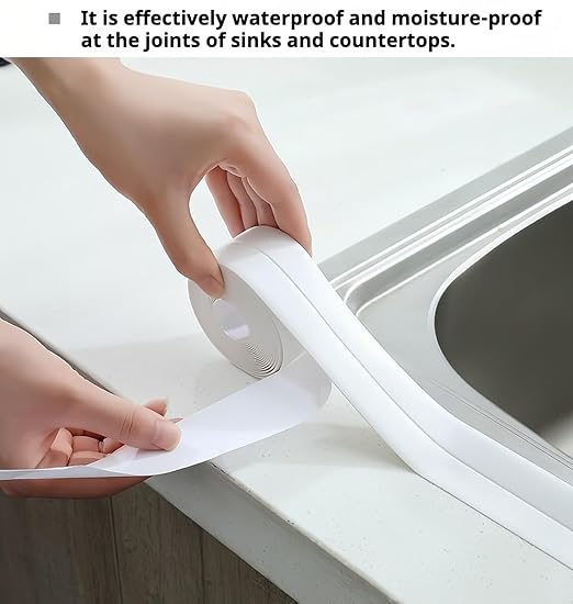 4 Rolls White Caulking Tape, Self-Adhesive Waterproof Sealant Tape for Kitchen, Bathroom, Bathtub, Toilet Base, Countertop Edge Protector, Wall Floor with Sealing Tools (126 x 1.5in)