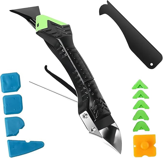 5 in 1 Silicone Caulking Tool Kit, Caulking Grout Removal Sealant Finishing Tool with Grout Scraper, Adhesive Residue Scraper Seam Repair Toolkit for Bathroom Kitchen