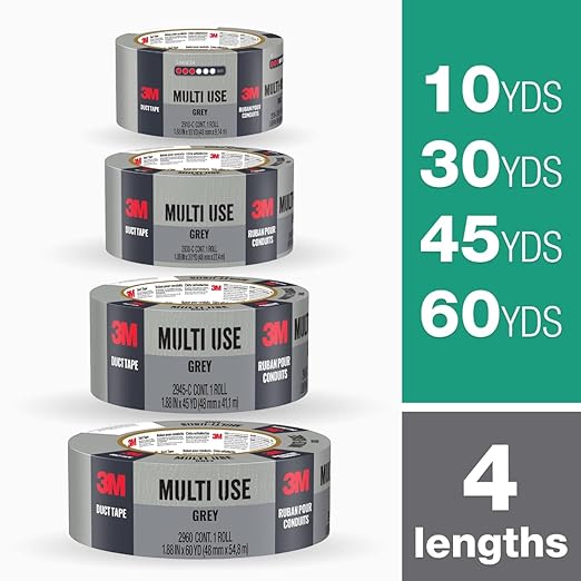 3M Duct Tape, 1.88 in x 60 yd, Multi-Use Tape With Strong Adhesive to Create a Secure Bond, Excellent Strength For Durability, Waterproof Backing For Longer Lasting Repairs, 1 Roll (2960-A)